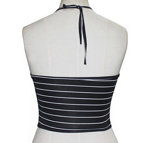🎀Halter Black and White Striped Cropped Tank SZ S - Picture 4 of 5